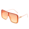Oversized pink sunglasses with orange gradient lenses and gold metal buckle accents - Pink Frame Red Yellow Gradient Lens
