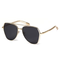 Gafas de sol aviador irregulares de doble puente con montura dorada y lentes negras - Pata Dorada Lente Gris Negro