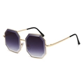 Octagonal oversized sunglasses with gold metal frame and purple gradient lenses - Gold Frame Gradient Gray Lens