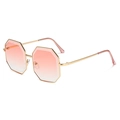 Octagonal oversized sunglasses with gold metal frame and pink gradient lenses - Golden Frame / Double Pink Lens