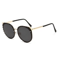 Gafas de sol ojo de gato con montura dorada y lentes redondas negras de estilo retro - Montura Dorada Negro Gris