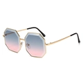 Fashionable octagon metal sunglasses with gradient blue to pink lenses for women - Gold Frame Gradient Blue Pink Lens
