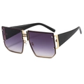 Golden polygon sunglasses with purple gradient lenses and H-shaped metal bridge - Black Frame Tea Lens