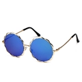 Lunettes de soleil rondes à bords pétales avec verres miroir bleus et monture dorée - Monture Dorée Verres Bleu Miroir