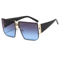 Oversized square sunglasses with blue-purple gradient lenses and gold H-link detail - Black Frame Grey Blue Lens