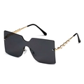 Oversized rimless shield sunglasses with dark grey lenses and gold rhinestone temples - Gold Frame Black Grey