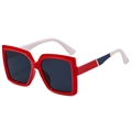 Fashionable square red frame sunglasses with tricolor red blue and white temples - Red Frame White Blue Temple Black Grey Lens