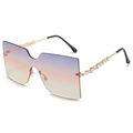 Rimless shield sunglasses featuring gold temples with crystals and tri-color gradient lenses - Gold Frame Blue Yellow Gradient Lens
