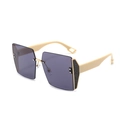 Fashionable oversized square sunglasses with purple gradient lenses and cream temples - Beige Temple Black Gray Lens