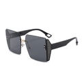 Oversized rimless square sunglasses with gradient grey lenses and hollowed-out temples - Black Frame Gray Lens