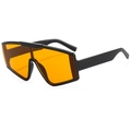 Black wrap-around shield sunglasses with vibrant orange lenses in a 45-degree side view - Black Frame Yellow Lens