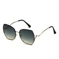 Modern oversized geometric metal sunglasses with gradient lenses and curved golden frames - Gold Frame Grey Green Lens
