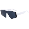 Fashionable white oversized square wrap-around sunglasses with dark grey shield lenses - White Frame Dark Grey Lens