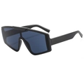 Oversized wrap-around flat top sunglasses with black frame and dark blue lenses - Black Frame Black Grey Lens