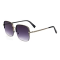 Chic oversized gold metal sunglasses featuring purple gradient lenses and filigree temple details - Gold Black Frame Double Grey Lens