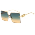 Fashion square semi-rimless sunglasses with gold metal frame and gradient lenses - Gold Frame Green Yellow Lens