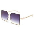 Frameless oversized square sunglasses with gradient purple lenses and gold chain temples - Gold Leg Double Grey Lens