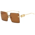 Fashion square gradient brown rimless sunglasses with ornate gold metal temples - Gold Frame Tea Lens