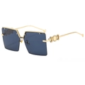 Modern semi-rimless square sunglasses with gold metal temples and gradient dark lenses - Gold Frame Black Grey
