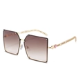 Fashion rimless oversized sunglasses with brown gradient lenses and gold chain temples - Gold Temples Tea Lens