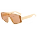 Fashionable oversized square visor sunglasses in matte beige with amber tinted lenses - Creamy White Frame Champagne Lens