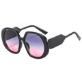 Oversize thick frame sunglasses with purple to pink gradient lenses for fashion - Black Frame Grey Pink Lens