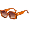 Retro square sunglasses with amber orange frames and gradient brown lenses - Tea Frame Tea Lens