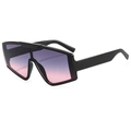 Fashion square oversized sunglasses with black frame and purple-pink gradient lenses - Black Frame Grey Pink Lens
