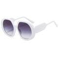 Oversized white frame sunglasses with trendy purple gradient lenses in a 45-degree side view - White Frame Gray Lens