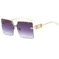 Fashion square semi-rimless sunglasses with gold metal frames and purple gradient lenses - Gold Frame Gradient Gray Lens