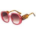 Oversized round sunglasses with red transparent frames and amber tortoise temples - Transparent Pink Frame Brown Gradient Lens
