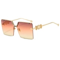 Chic oversized square rimless sunglasses with gold metal frame and sunset gradient lenses - Gold Frame Red Yellow Lens