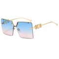 Frameless oversized square sunglasses with gold metal temples and blue-pink gradient lenses - Gold Frame Gradient Blue Pink Lens