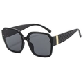 Classic black square frame sunglasses with quilted texture temples and golden metal detail - Black Frame Black Grey Lens