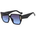 Fashionable oversized black sunglasses with blue-purple gradient lenses and gold accents - Black Frame Grey Blue Lens