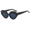 Occhiali da sole cat-eye alla moda con montura ondulata a forma di cuore in nero lucido - Montatura Nera Lenti Grigio Nero