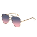 Gafas de sol irregulares con doble puente dorado y lentes degradadas de azul a rosa - Patillas Doradas Lentes Degradado Gris Rosa