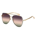 Irregular metal sunglasses with double bridge and purple-to-green gradient lenses - Gold Temples Gray Pink Green Lenses