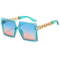 Square green frame sunglasses with gradient lenses and gold Greek key chain temples - Transparent Blue Frame Blue Pink Lens