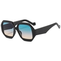 Occhiali da sole esagonali neri alla moda con lenti graduate blu e gialle - Montatura Nera / Lente Blu-Giallo