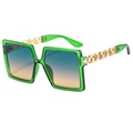 Green transparent square sunglasses with gold Greek key pattern metal temples - Transparent Green Frame Blue-Yellow Lens