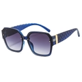 Fashionable blue gradient square sunglasses with quilted texture temples and golden accents - Blue Frame Gradient Grey Lens