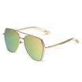 Irregular gold metal aviator sunglasses with yellow-green gradient reflective lenses - Gold Temples Iridescent Green Yellow Lenses