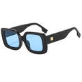 Fashionable black square sunglasses with light blue lenses and gold metal accents - Black Frame Blue Lens