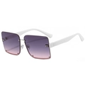 Modern semi-rimless square sunglasses with gradient purple lenses and white temples - White Frame Grey Pink Lens