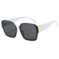 Chic black and white square sunglasses with quilted texture temples and golden accents - White Frame Gray Lens
