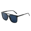 Classic square double-bridge aviator sunglasses with black frame and blue lenses - Black Frame Grey Lens