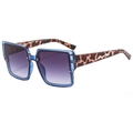Retro oversize square sunglasses with transparent blue frame and leopard print temples - Blue Frame Gradient Grey Lens