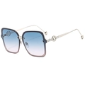 Fashionable square metal sunglasses for women with pink blue gradient lenses and diamond decor - Silver Frame Green Pink Lens