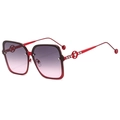 Fashionable oversized square metal sunglasses with red frame and rhinestone diamond detail - Red Frame Gradient Pink Lens